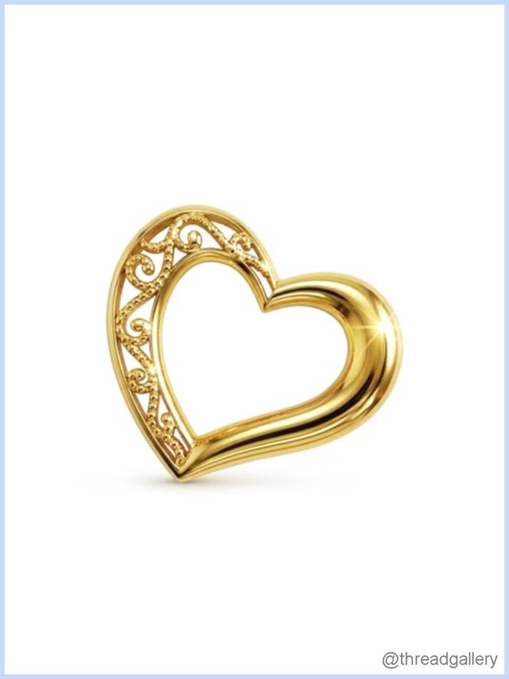 10K Solid Gold Sliding Heart Charm Pendant for Necklace